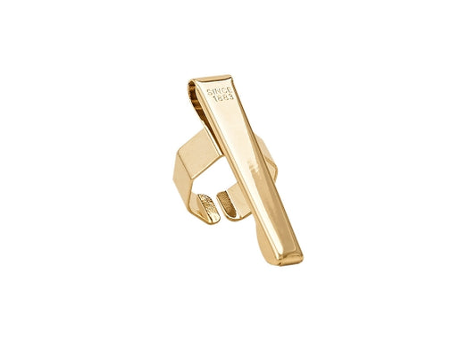 Gold ringed clip with a modern design on a white background