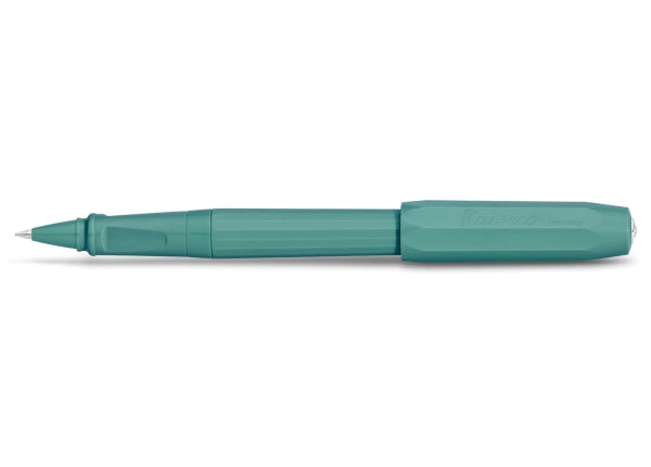 Teal pen on a white background