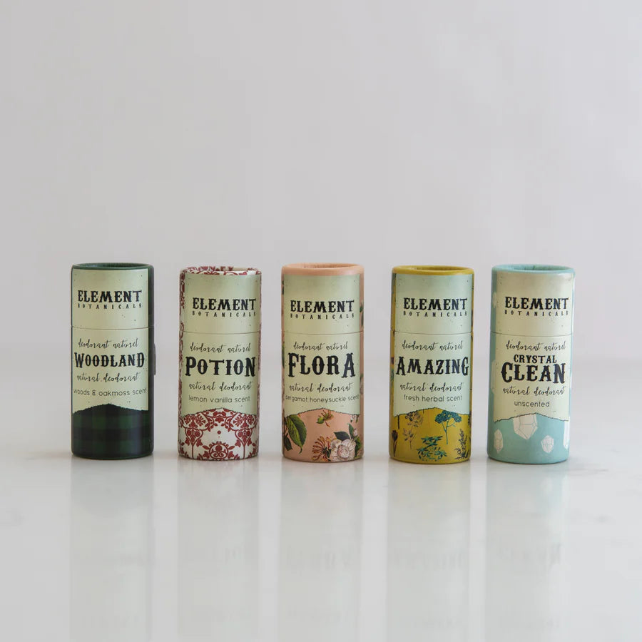 The tubes for the scents 'Woodland', 'Potion', 'Flora', 'Amazing', and 'Crystal Clean' lined up on a white background.