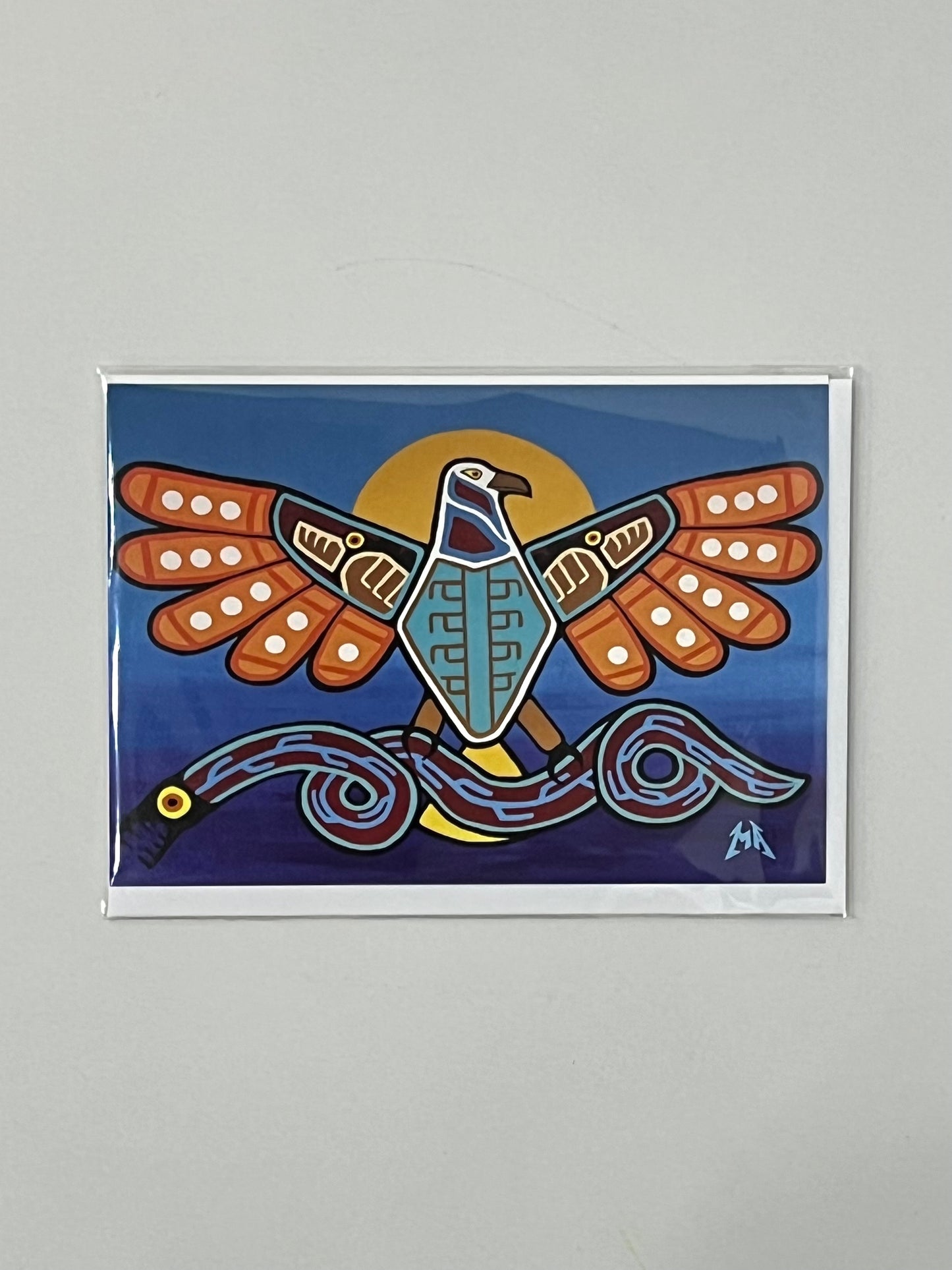 A greeting card featuring a First Nations' Thunderbird and the Underwater Panther design.