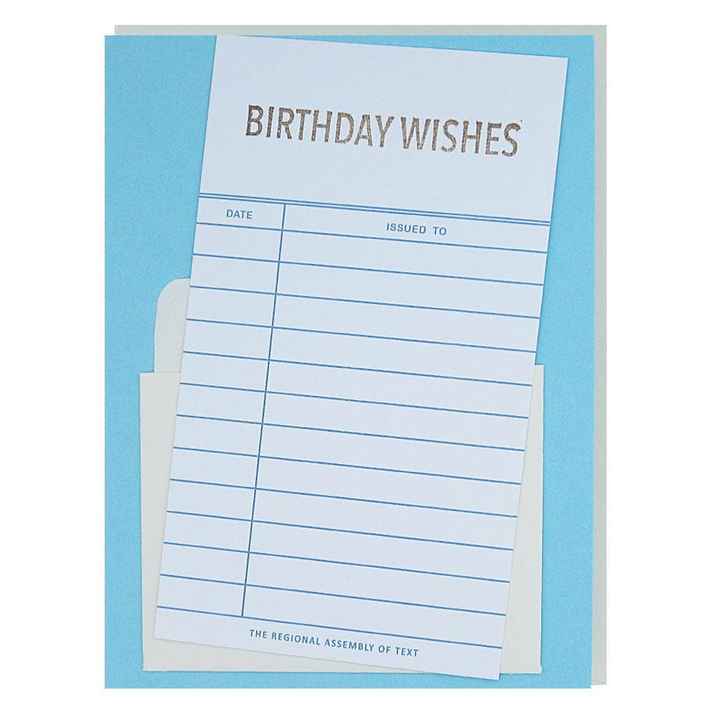 Greeting card with 'Birthday Wishes' text and a form-like design on a blue background