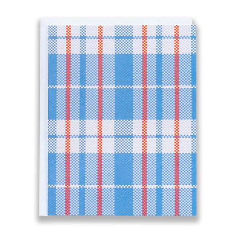 RED AND BLUE PLAID SHOPPING BAG NOTE CARD