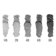 Five gray smudged scribbles lined up from lightest to darkest on a white background.