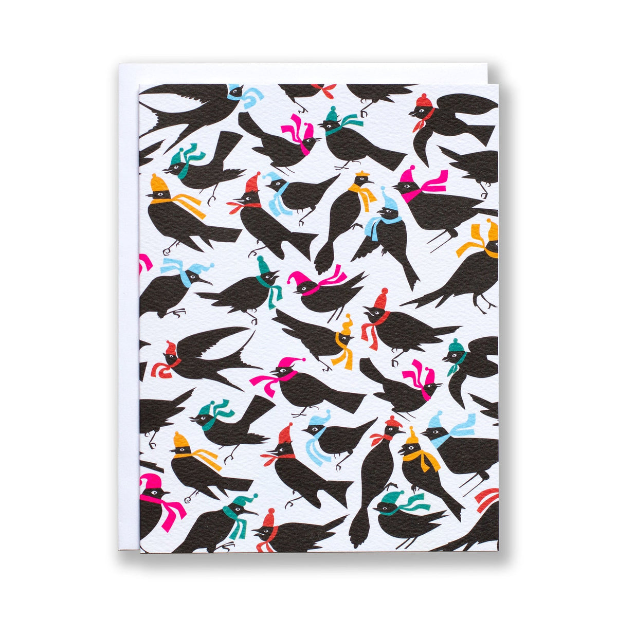 FESTIVE BIRDS WITH CAPS AND SCARVES // NOTE CARD