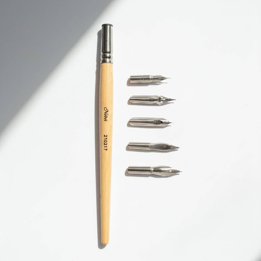 Calligraphy Pen Nibs and Holder Set with Metal Ferrule