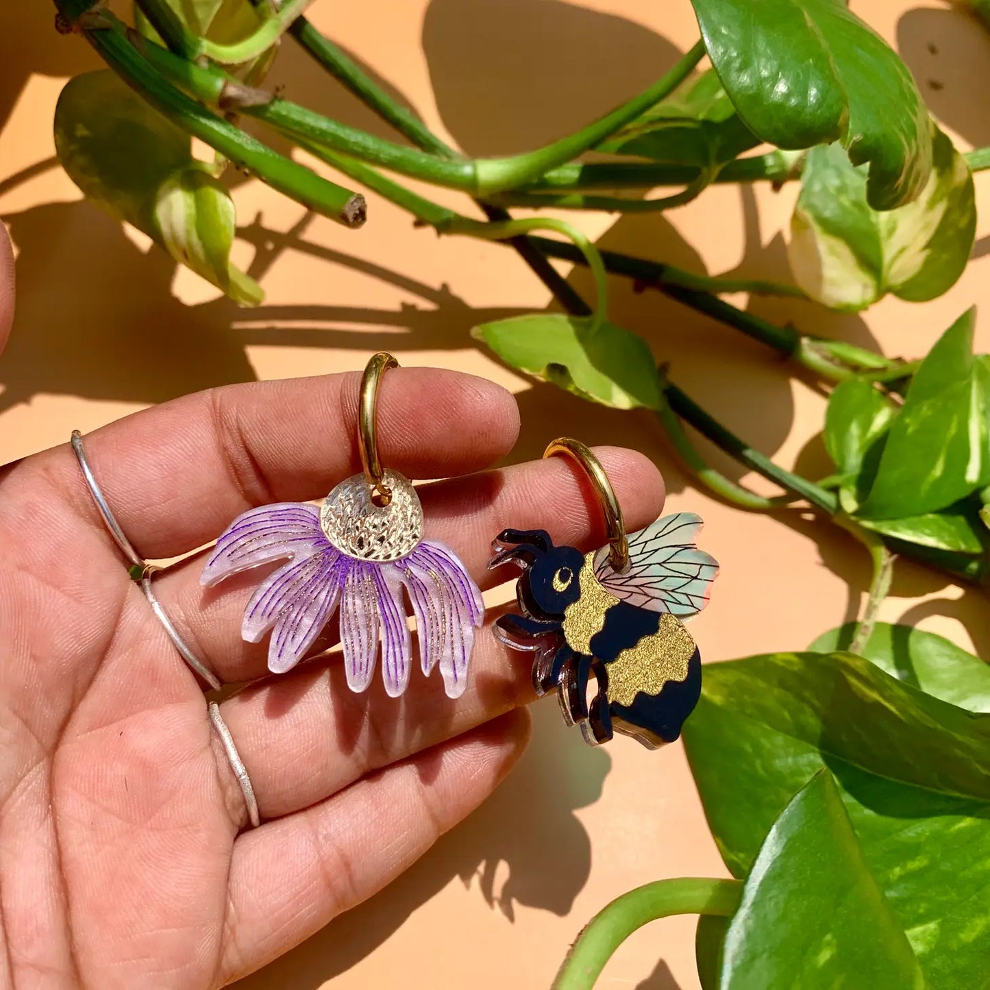 BEE AND FLOWER EARRINGS