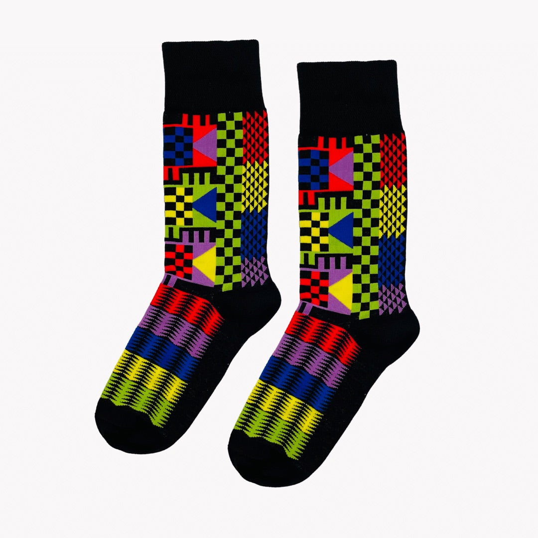 GEOMETRIC BLACK ADULT CREW SOCKS