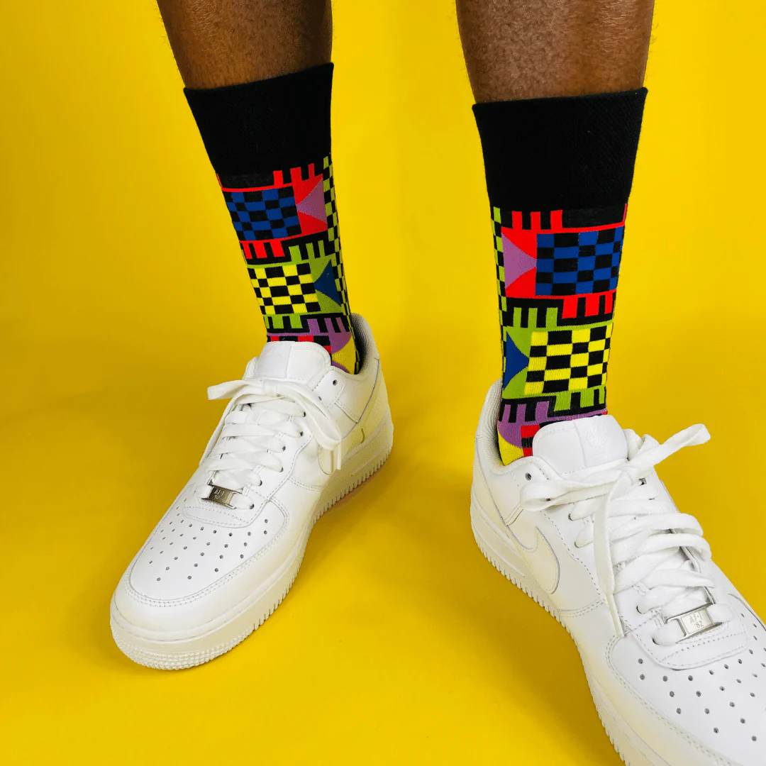 GEOMETRIC BLACK ADULT CREW SOCKS