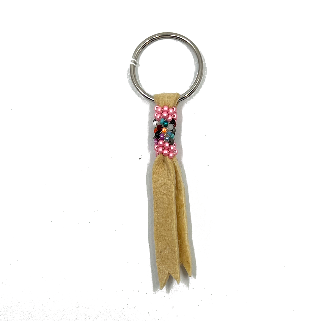 SALMON + BLACK + BLUE BEADED KEYCHAIN