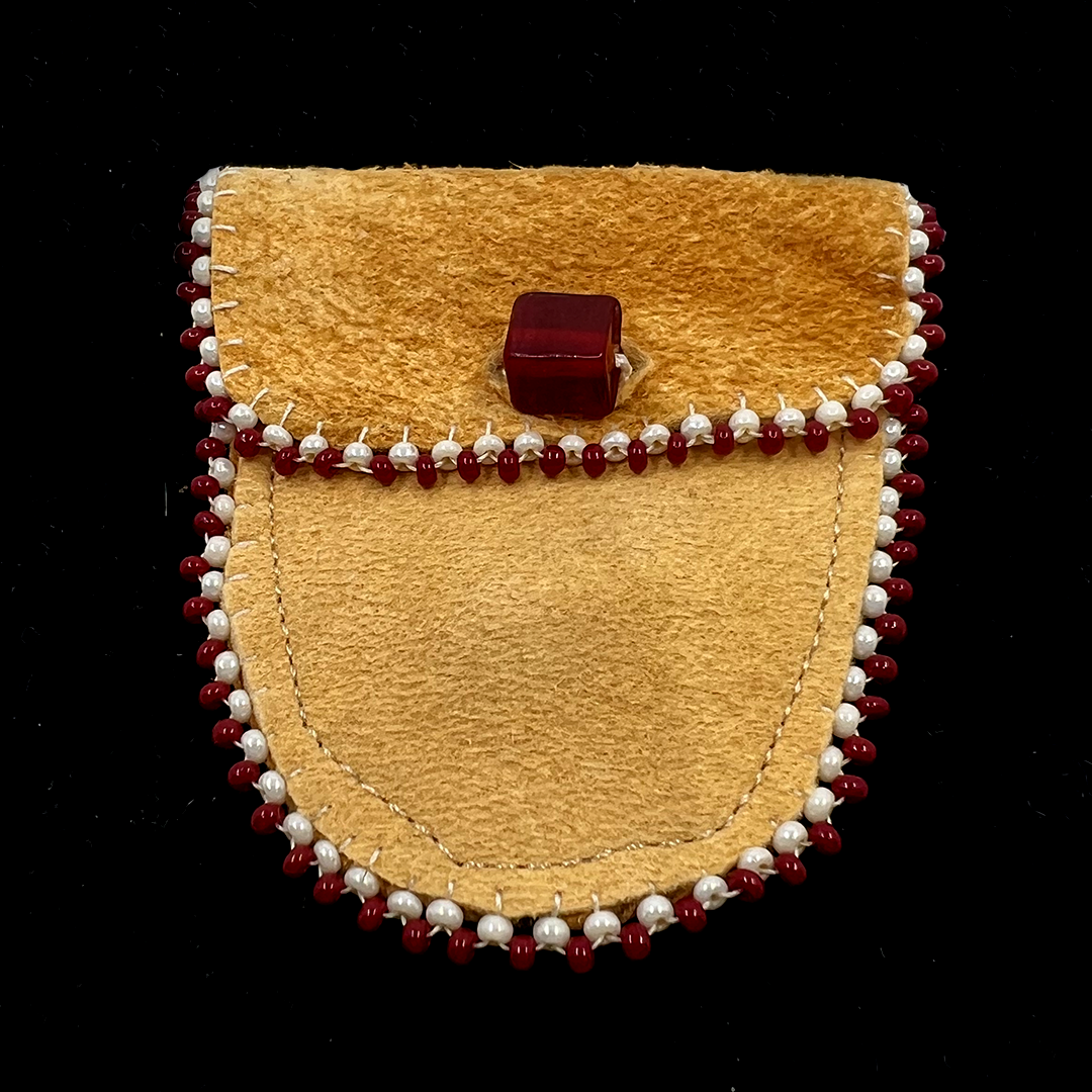 RED + BLACK + WHITE BEADED POUCH NECKLACE