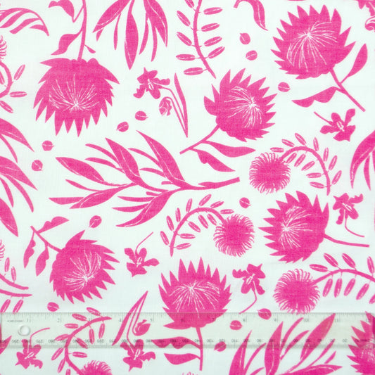 NEON PINK WHITE HOTHOUSE FLOWERS LINEN PILLOW CASE