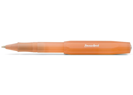 A frosted orange gel roller pen with the brand name 'Kaweco' written on the cap.