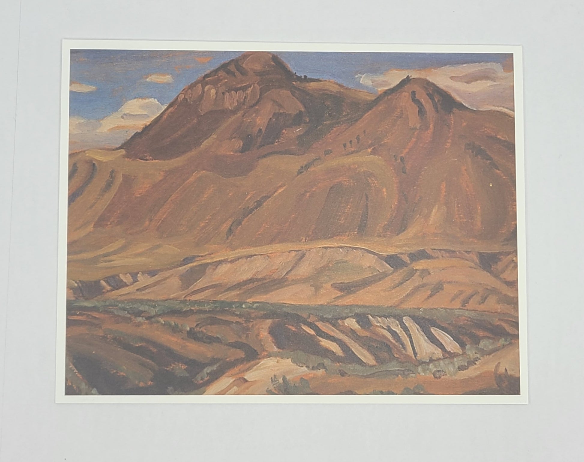 Artistic depiction of a mountain landscape with a river