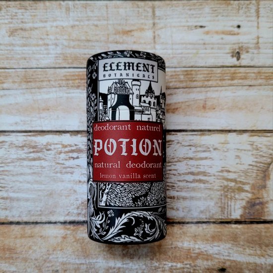 A tube of deodorant named 'Potion' in a limited edition packaging featuring a black and white illustration.