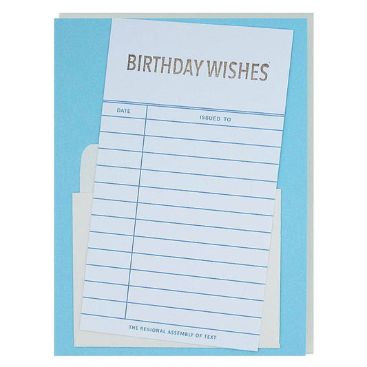 Greeting card with 'Birthday Wishes' text and a form-like design on a blue background