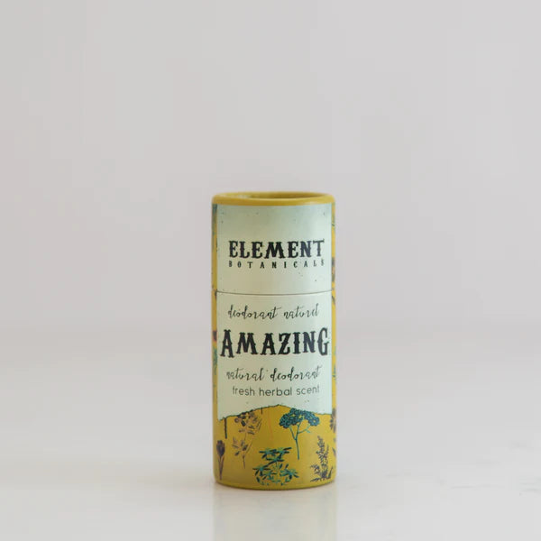 A yellow tube of deodorant named 'Amazing'.