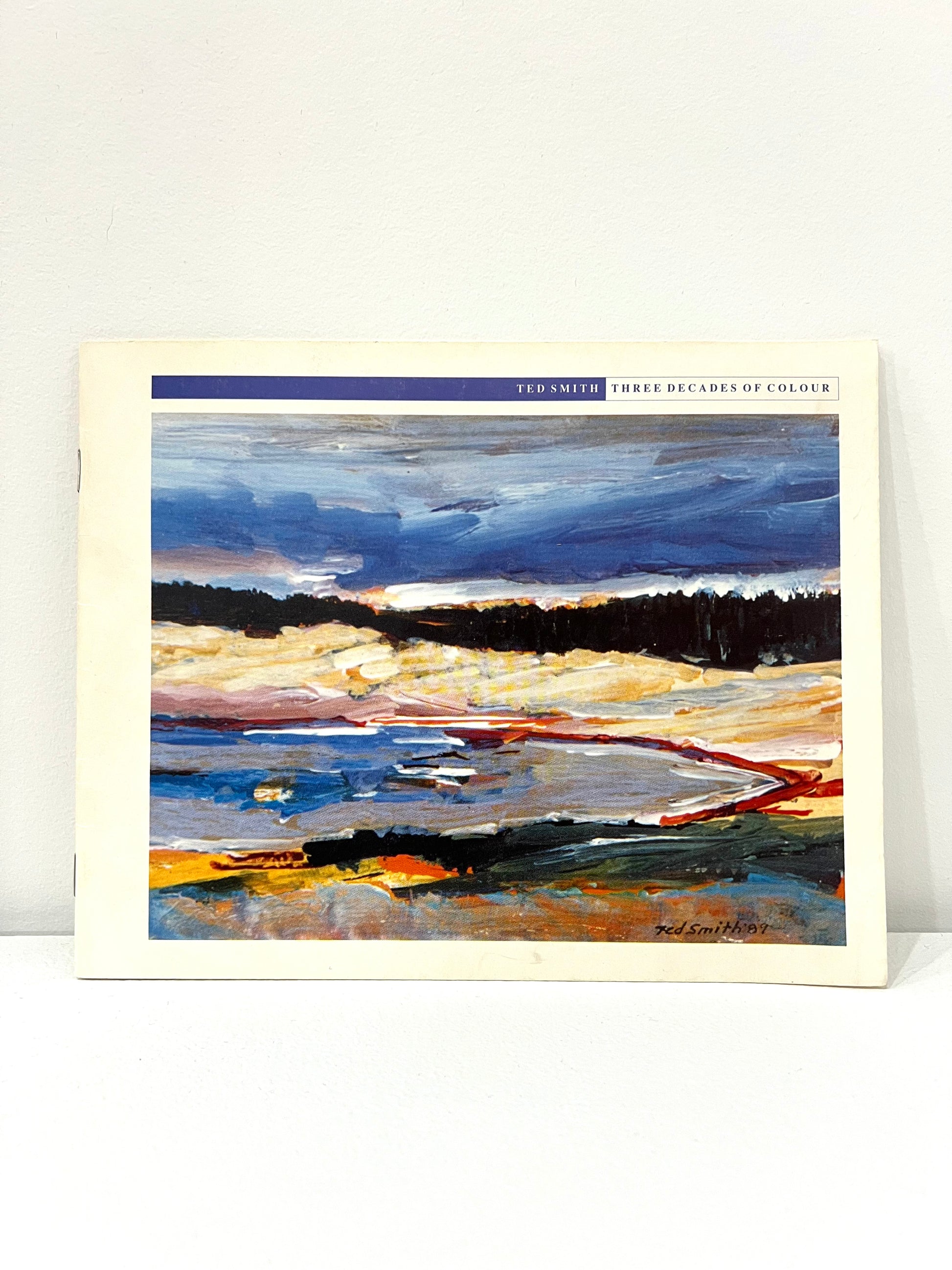 This image features the cover of a book titled "Three Decades of Colour." The cover artwork depicts a vibrant and colorful abstract landscape, likely inspired by a body of water and landmasses, painted in broad, expressive strokes.