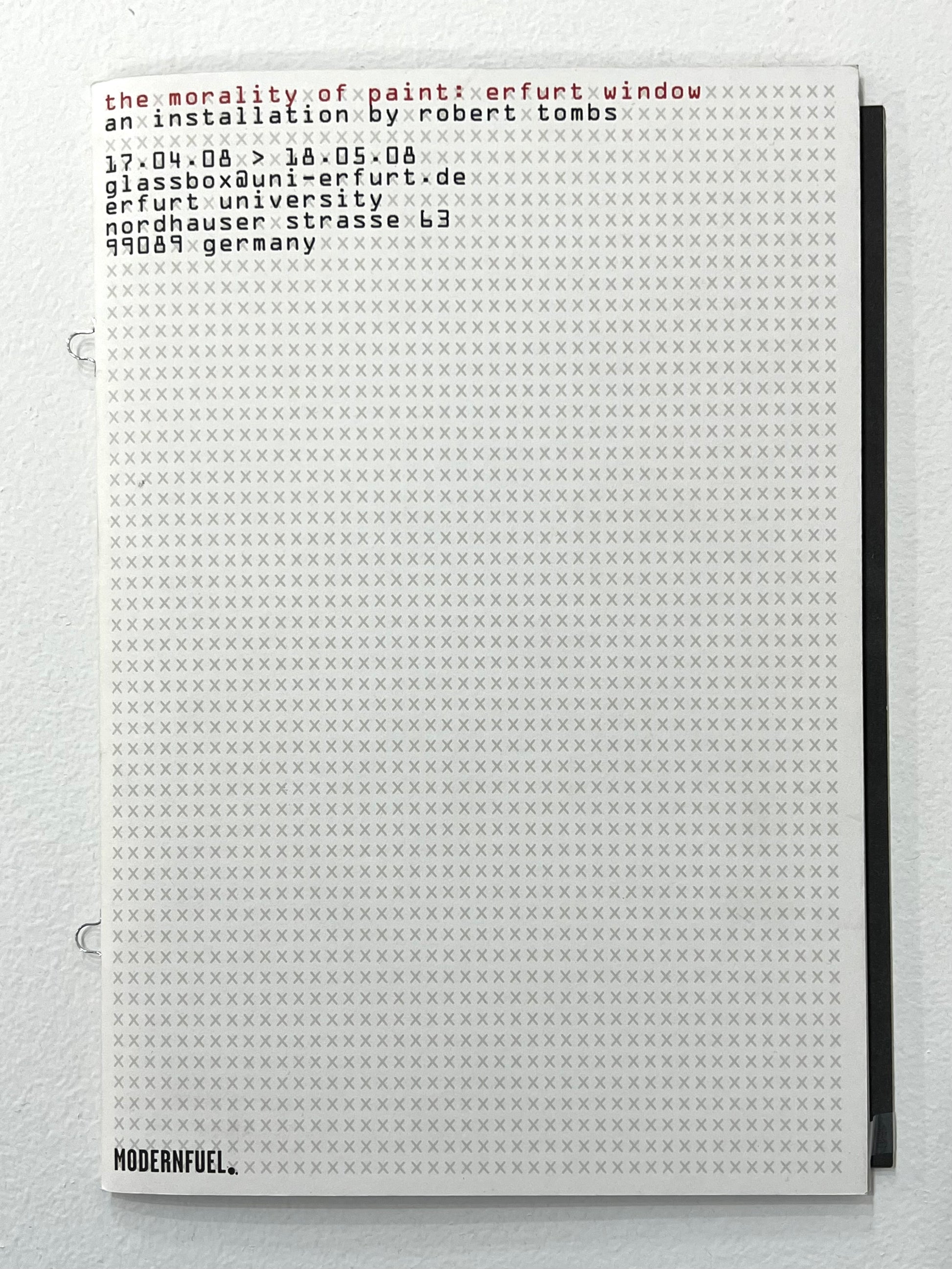 A cover image of a art catalogue titled 'THE MORALITY OF PAINT', featuring a white background with text detailing the title and an installation by Robert Tons.