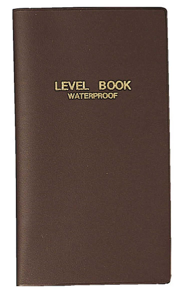 A brown, water-resistant Kokuyo note pad with the brand name 'KOKUYO' and the text 'LEVEL BOOK WATERPROOF' printed on the cover.