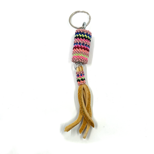 PINK + MULTI COLOUR BEADED KEYCHAIN