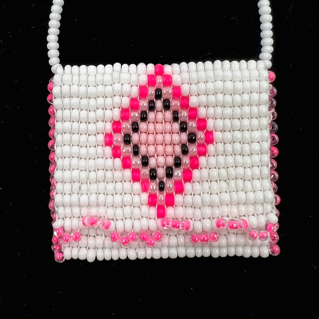 PINK + WHITE BEADED POUCH NECKLACE