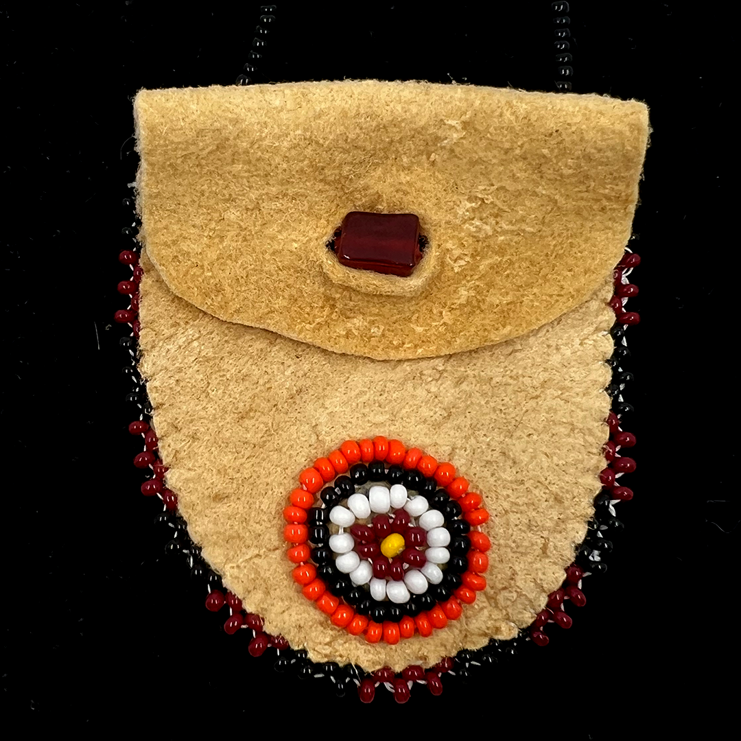 RED + BLACK MEDICINE WHEEL BEADED POUCH NECKLACES