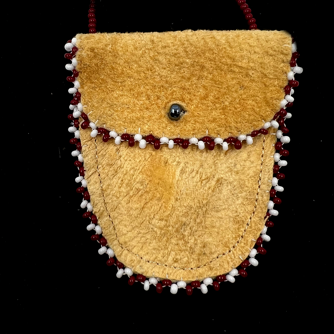 RED + BLACK BEADED POUCH NECKLACE