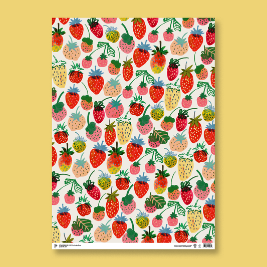 STRAWBERRIES WRAPPING PAPER (3 SHEETS)
