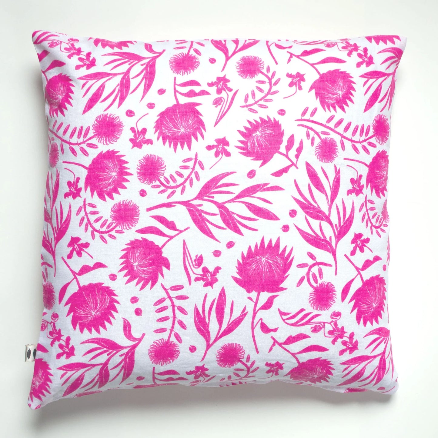 NEON PINK WHITE HOTHOUSE FLOWERS LINEN PILLOW CASE